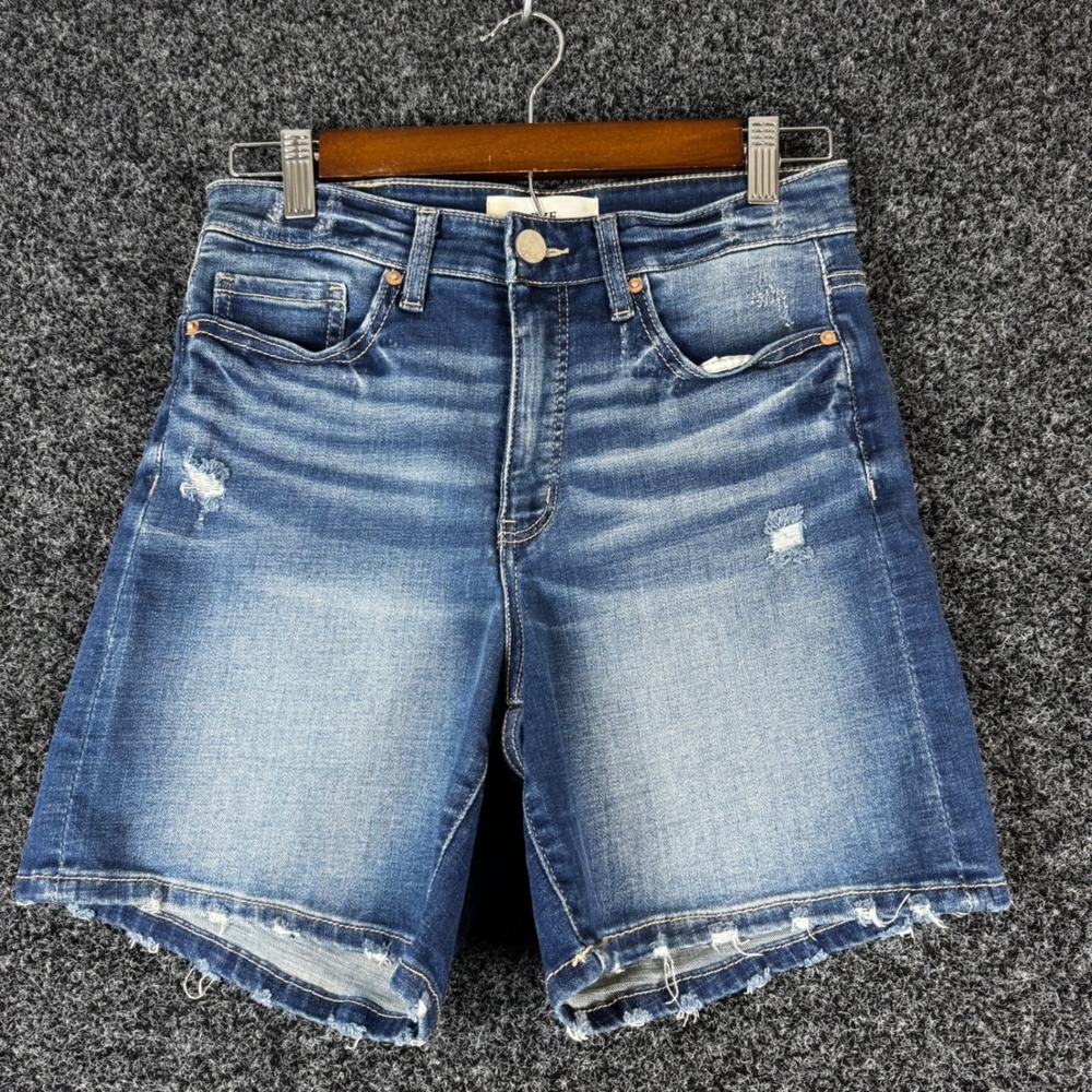 BKE Parker Denim Shorts Womens 26 Medium Wash Distressed Raw Hem High Rise